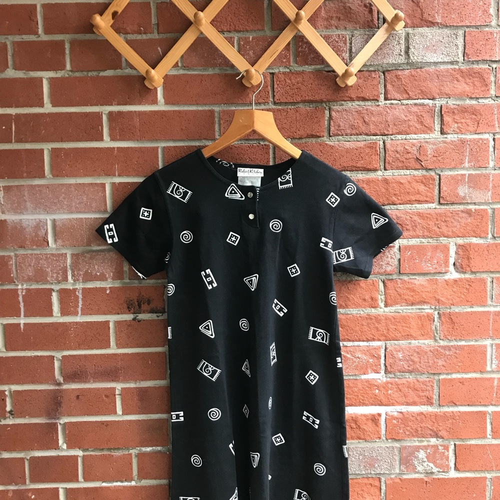 Vintage 90's Girls Dress Black and White Printed 10